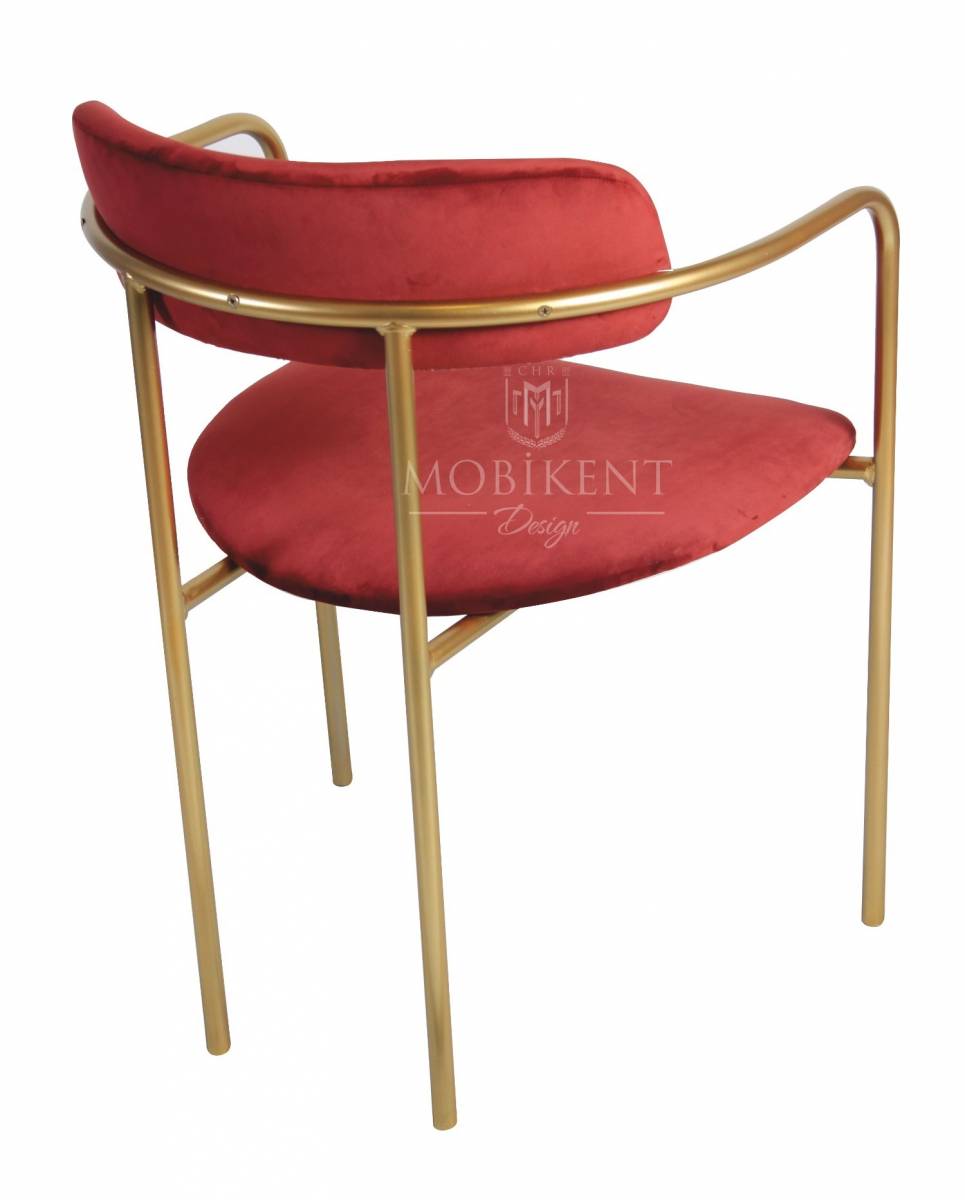 Fauteuil en velours rouge et structure métallique pour restaurant- MobiKent Design